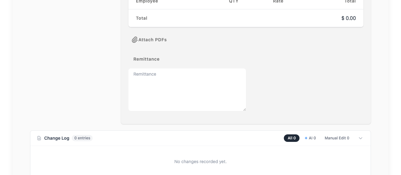 Screenshot: the Change Log panel with the All / Manual Edit filter buttons and the Action / Changes / User / When columns, showing a before&rarr;after change line.