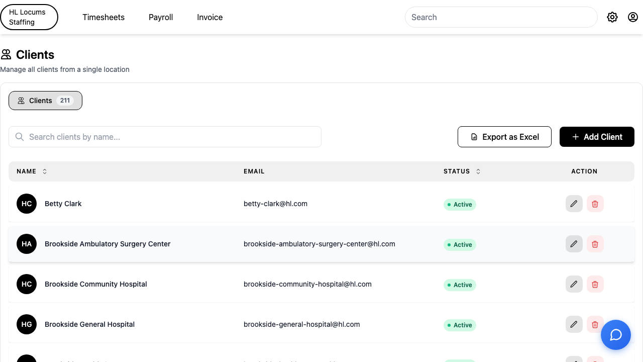 Screenshot: the Add Employee form with the Assigned clients picker highlighted, showing the search box and the &ldquo;clients selected&rdquo; count.
