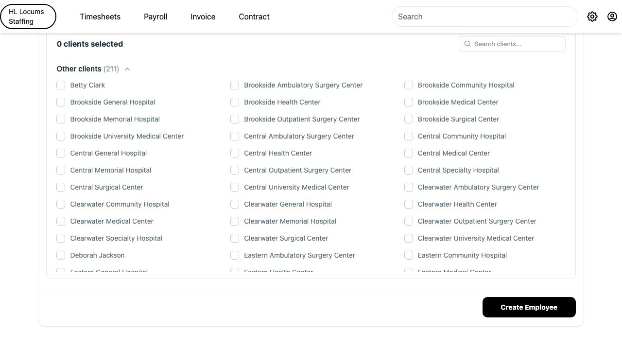 Screenshot: the Invite window with role set to Employee and the Pay Rate / Bill Rate fields and the live margin readout highlighted.