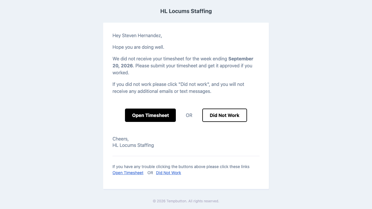 Screenshot: the reminder email with the "Did Not Work" button highlighted.