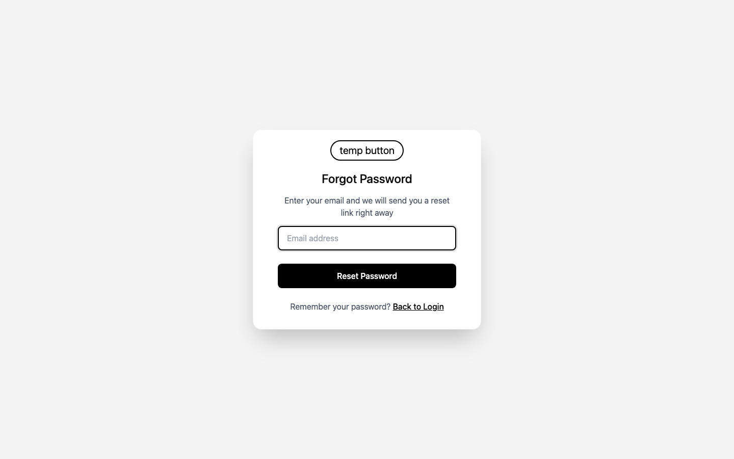 Screenshot: the "Forgot password" page with the email field and the send-reset-link button highlighted.
