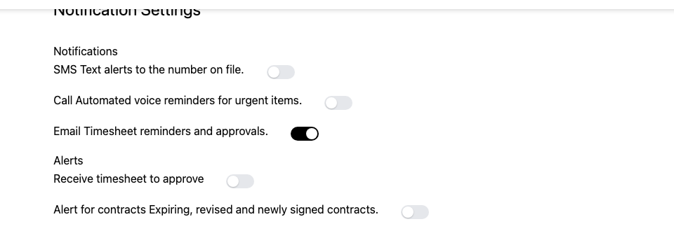 Screenshot: the "Notification Settings" heading and the toggles beneath it highlighted.
